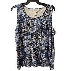 Chico's Blue & White Animal Print Sleeveless Ruffle Tank Top Sz XL blouse